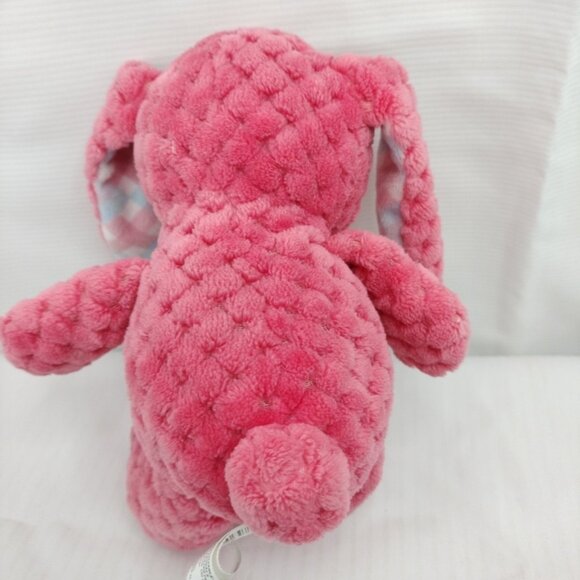 10" Kellytoy PINK Quilted Chenille BUNNY Rabbit Plush with Plaid Ears & Bow tie - Picture 9 of 13